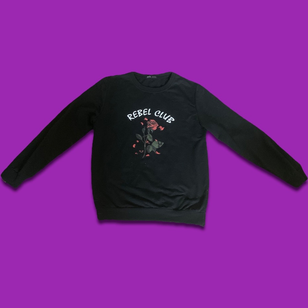 Romwe Black Long Sleeved Shirt ‘Rebel Club’